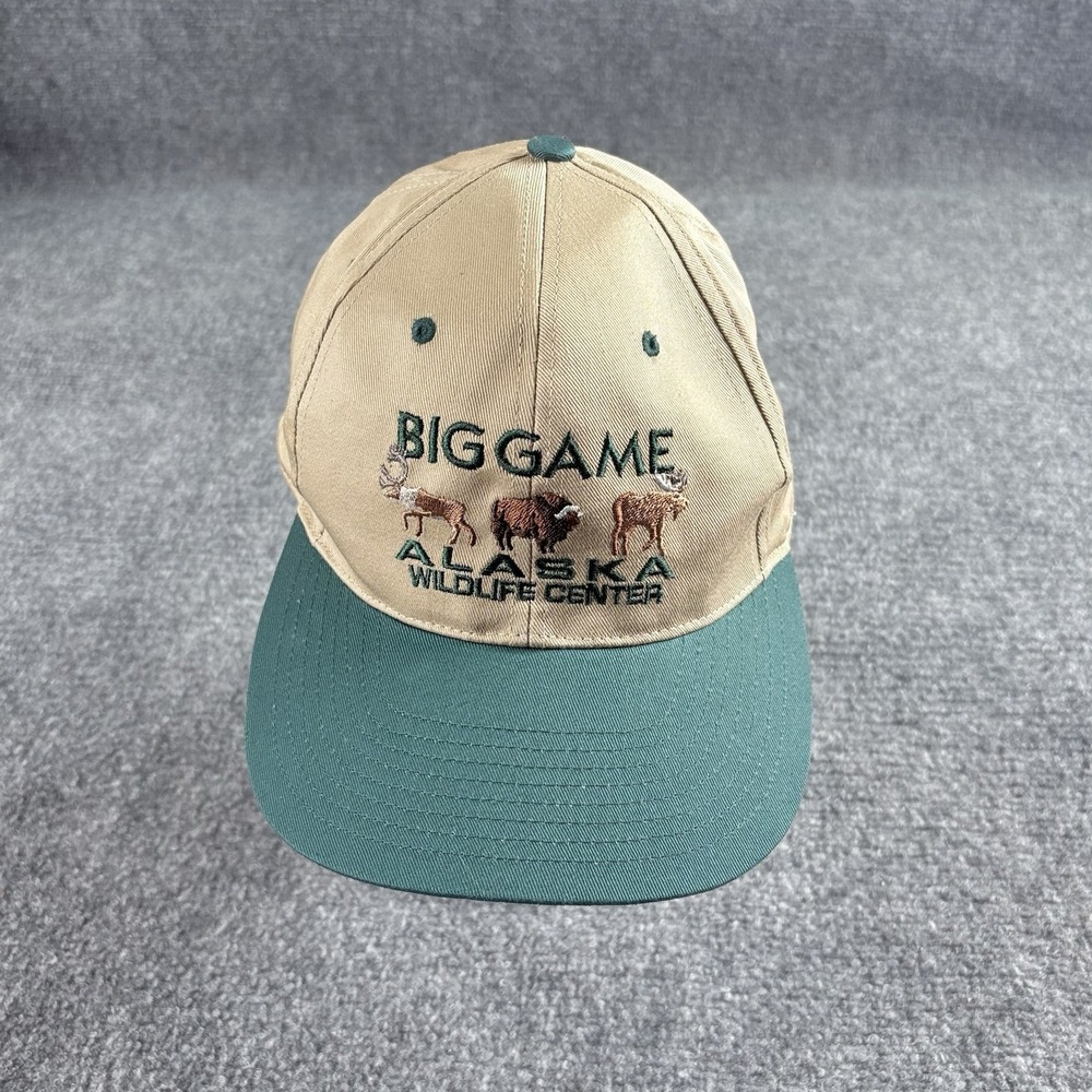 Big Game Alaska Wildlife Center Strapback‎ Hat Tan Green Outdoor Moose Bison Elk